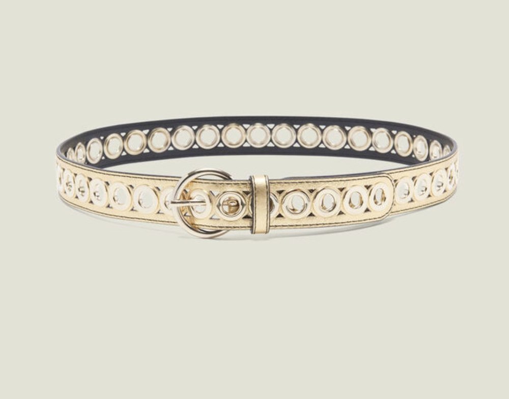 Sandro Gold Adelia Women's Belt with Eyelets Leather NEW NWT $165 36"
